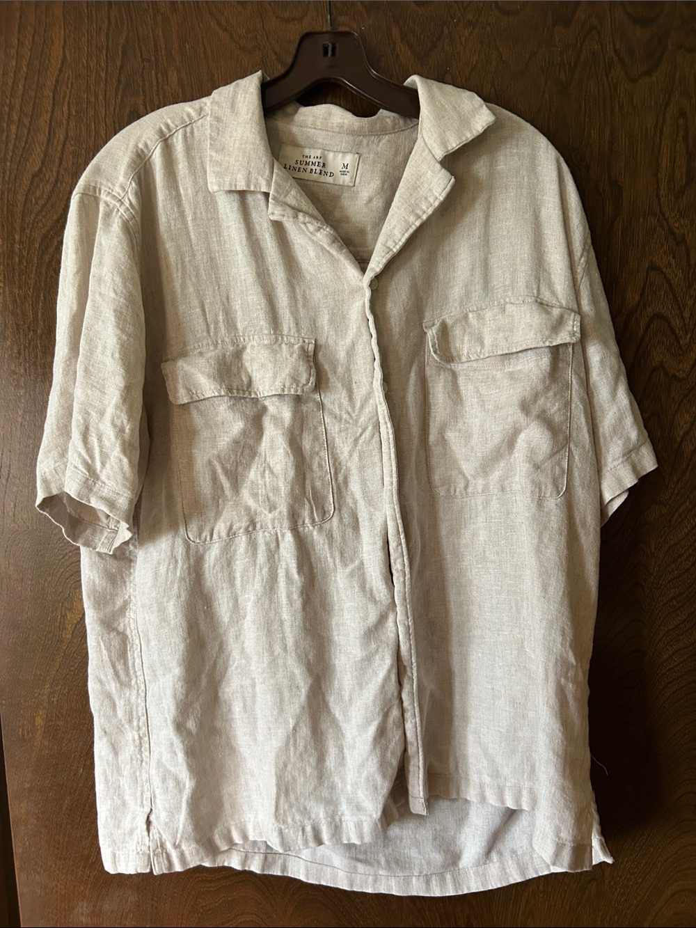 Light Beige Linen Button-Up Shirt